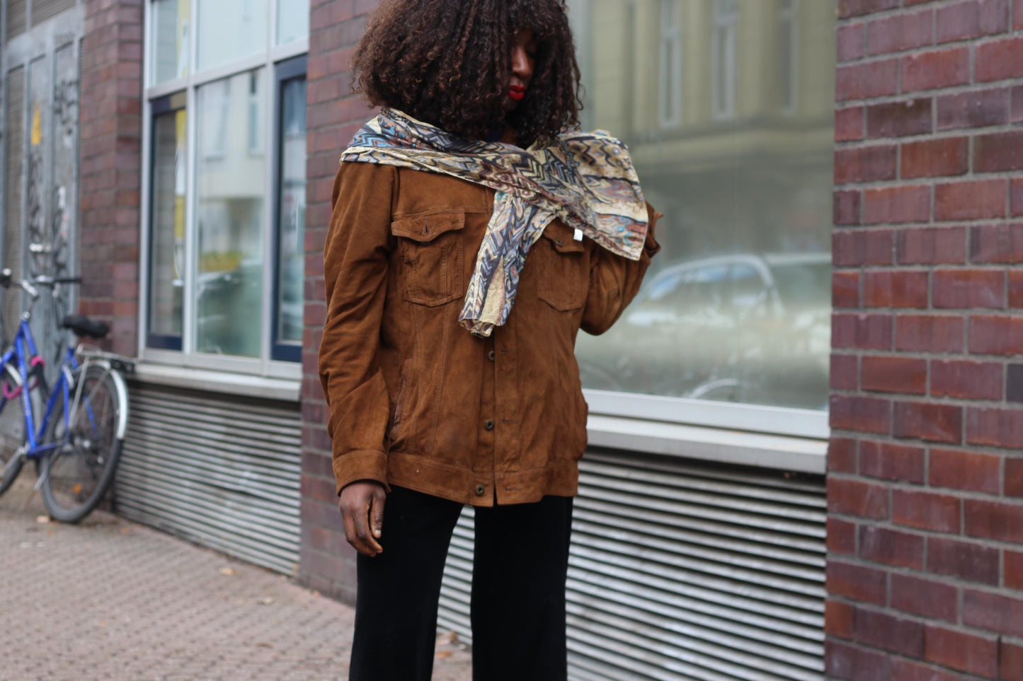 Vintage Geometric Silk Scarf Earthy Brown Abstract Print Boho Neck Head Scarf 70s