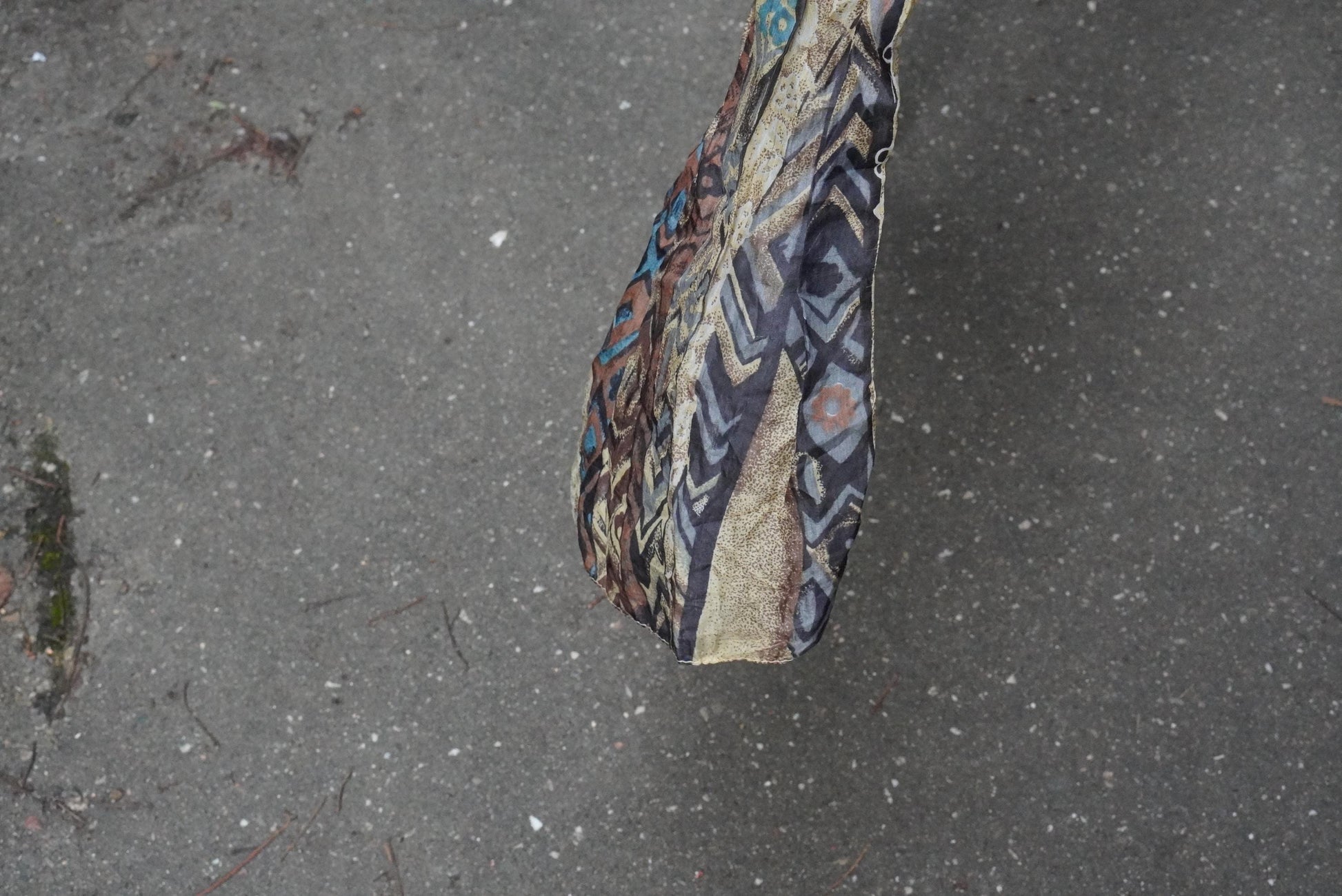 Vintage Geometric Silk Scarf Earthy Brown Abstract Print Boho Neck Head Scarf 70s