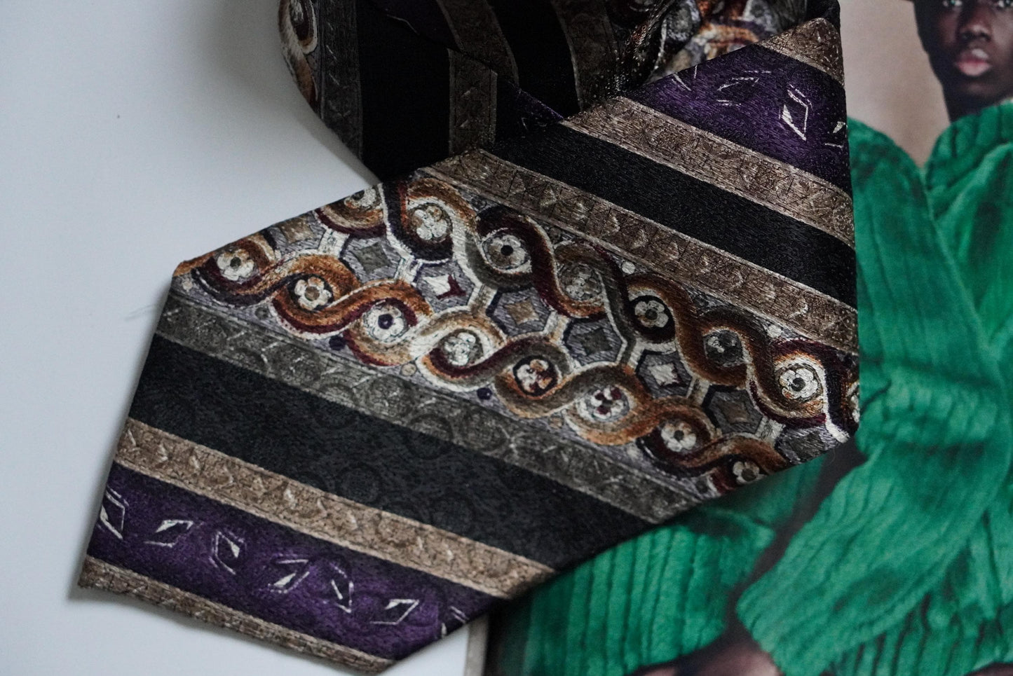 Pierre Cardin Vintage Silk Tie Geometric Abstract Print Purple Gold Designer Necktie