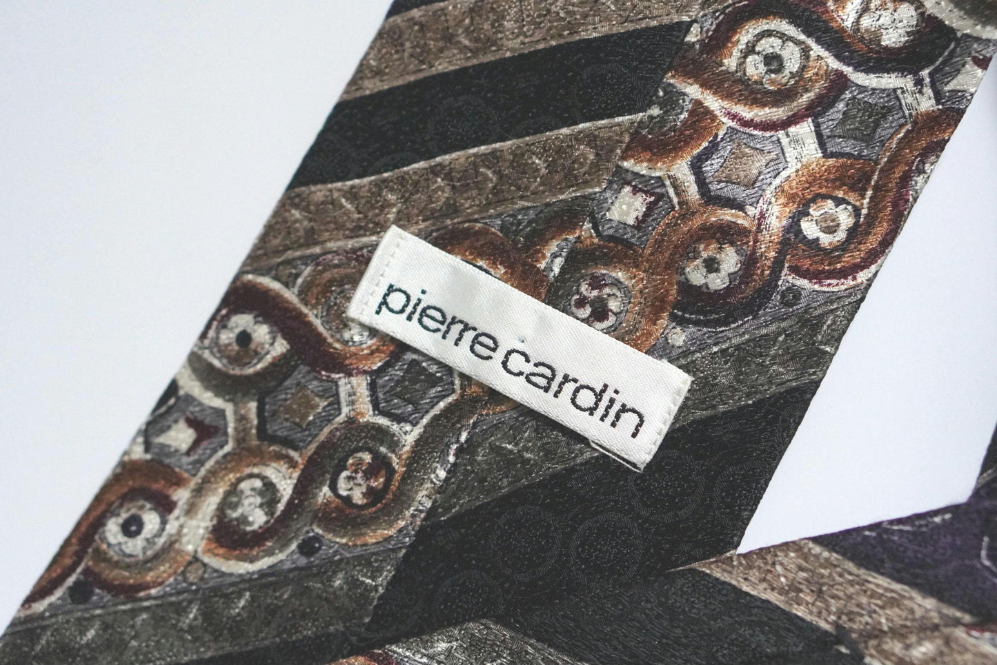 Pierre Cardin Vintage Silk Tie Geometric Abstract Print Purple Gold Designer Necktie
