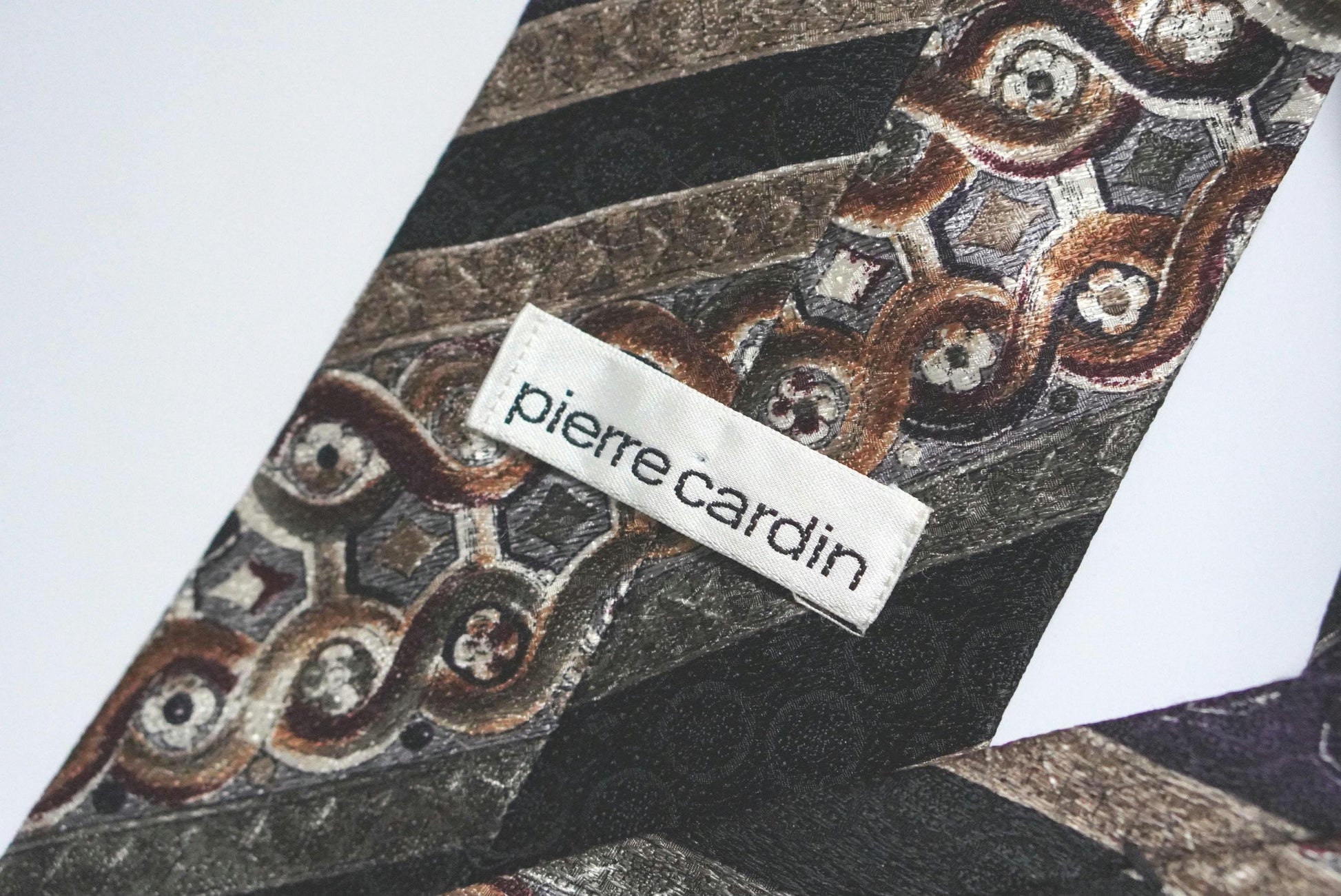 Pierre Cardin Vintage Silk Tie Geometric Abstract Print Purple Gold Designer Necktie