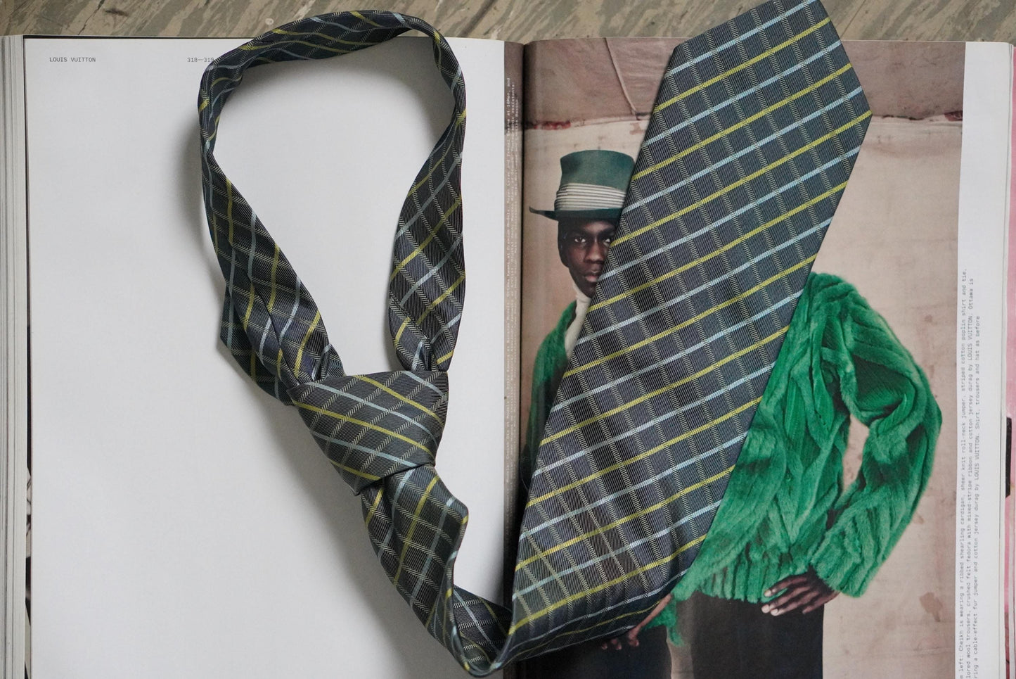 Vintage Profuomo Silk Tie Made in Italy Grey Yellow Blue Plaid Geometric Formal