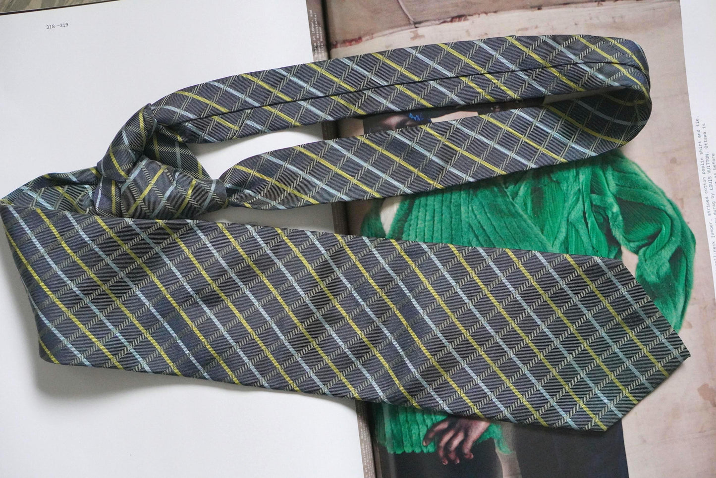 Vintage Profuomo Silk Tie Made in Italy Grey Yellow Blue Plaid Geometric Formal