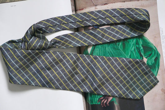 Vintage Profuomo Silk Tie Made in Italy Grey Yellow Blue Plaid Geometric Formal