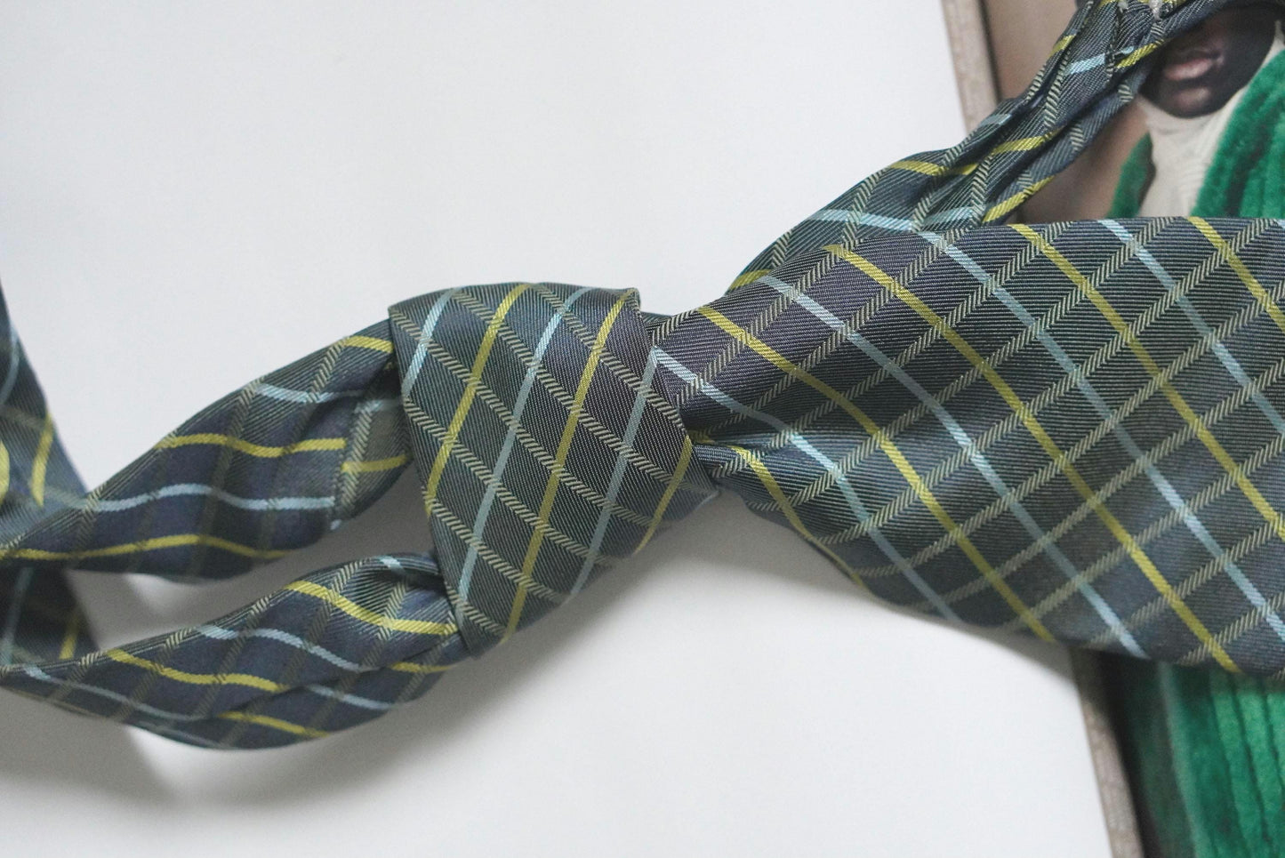 Vintage Profuomo Silk Tie Made in Italy Grey Yellow Blue Plaid Geometric Formal