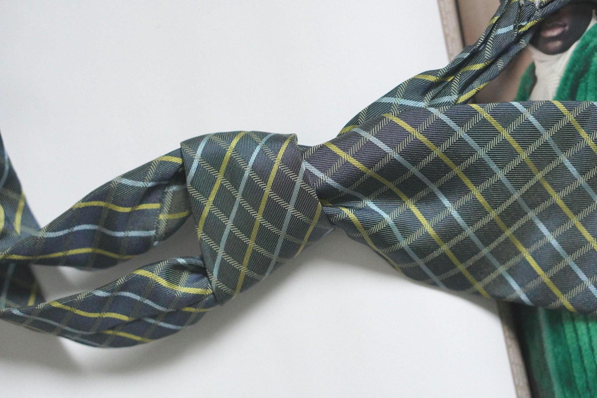 Vintage Profuomo Silk Tie Made in Italy Grey Yellow Blue Plaid Geometric Formal