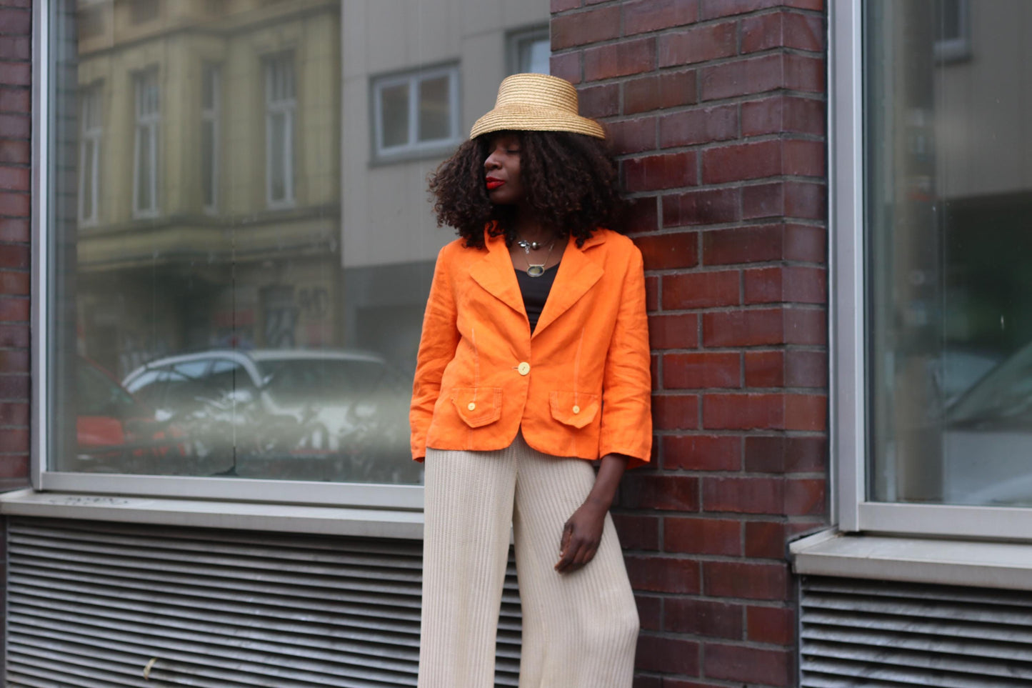 Orange Linen Blazer Vintage 90s Summer Jacket Single Breasted Lightweight Coat