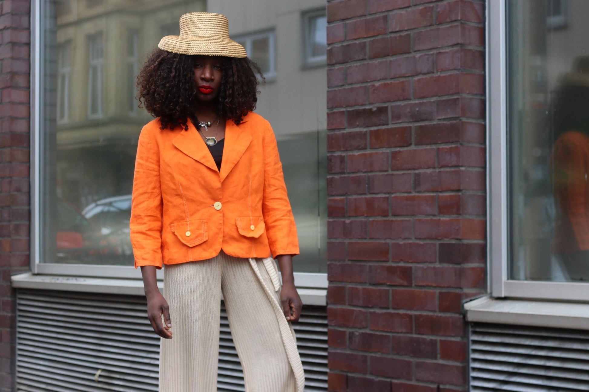 Orange Linen Blazer Vintage 90s Summer Jacket Single Breasted Lightweight Coat