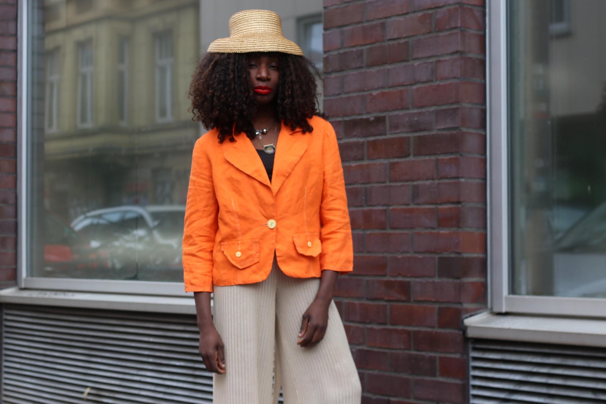 Orange Linen Blazer Vintage 90s Summer Jacket Single Breasted Lightweight Coat