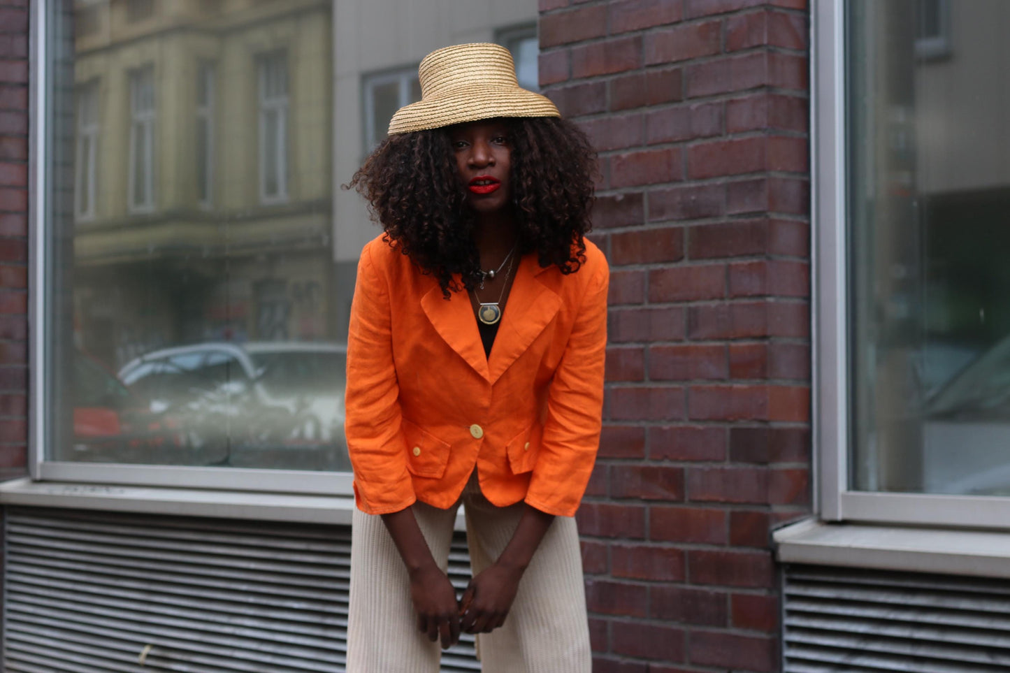 Orange Linen Blazer Vintage 90s Summer Jacket Single Breasted Lightweight Coat