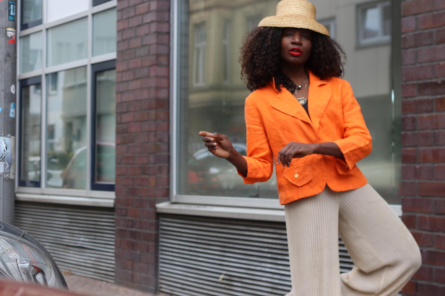 Orange Linen Blazer Vintage 90s Summer Jacket Single Breasted Lightweight Coat