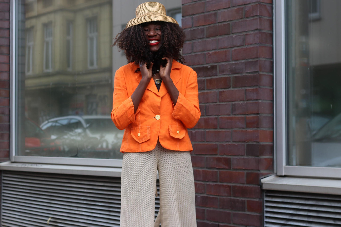 Orange Linen Blazer Vintage 90s Summer Jacket Single Breasted Lightweight Coat