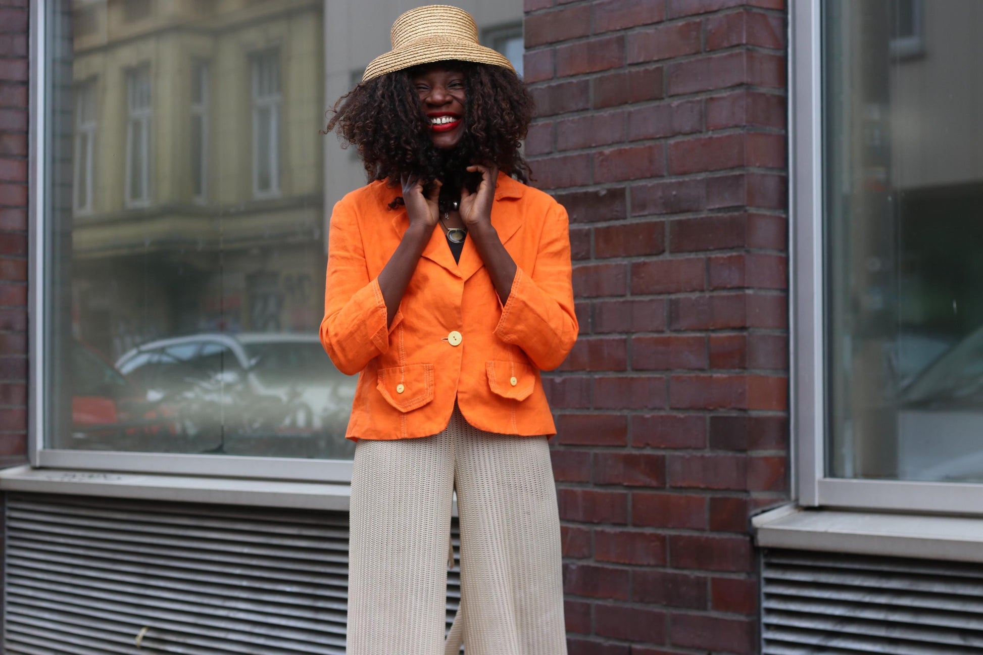 Orange Linen Blazer Vintage 90s Summer Jacket Single Breasted Lightweight Coat
