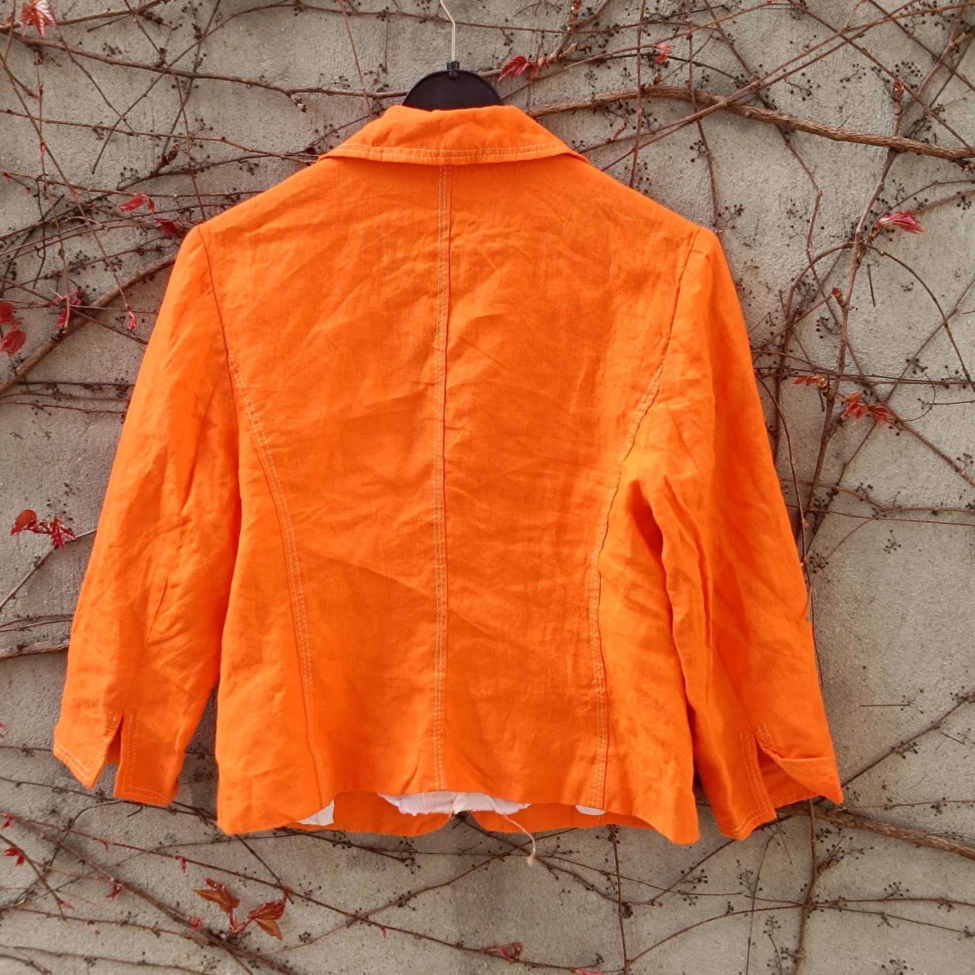 Orange Linen Blazer Vintage 90s Summer Jacket Single Breasted Lightweight Coat