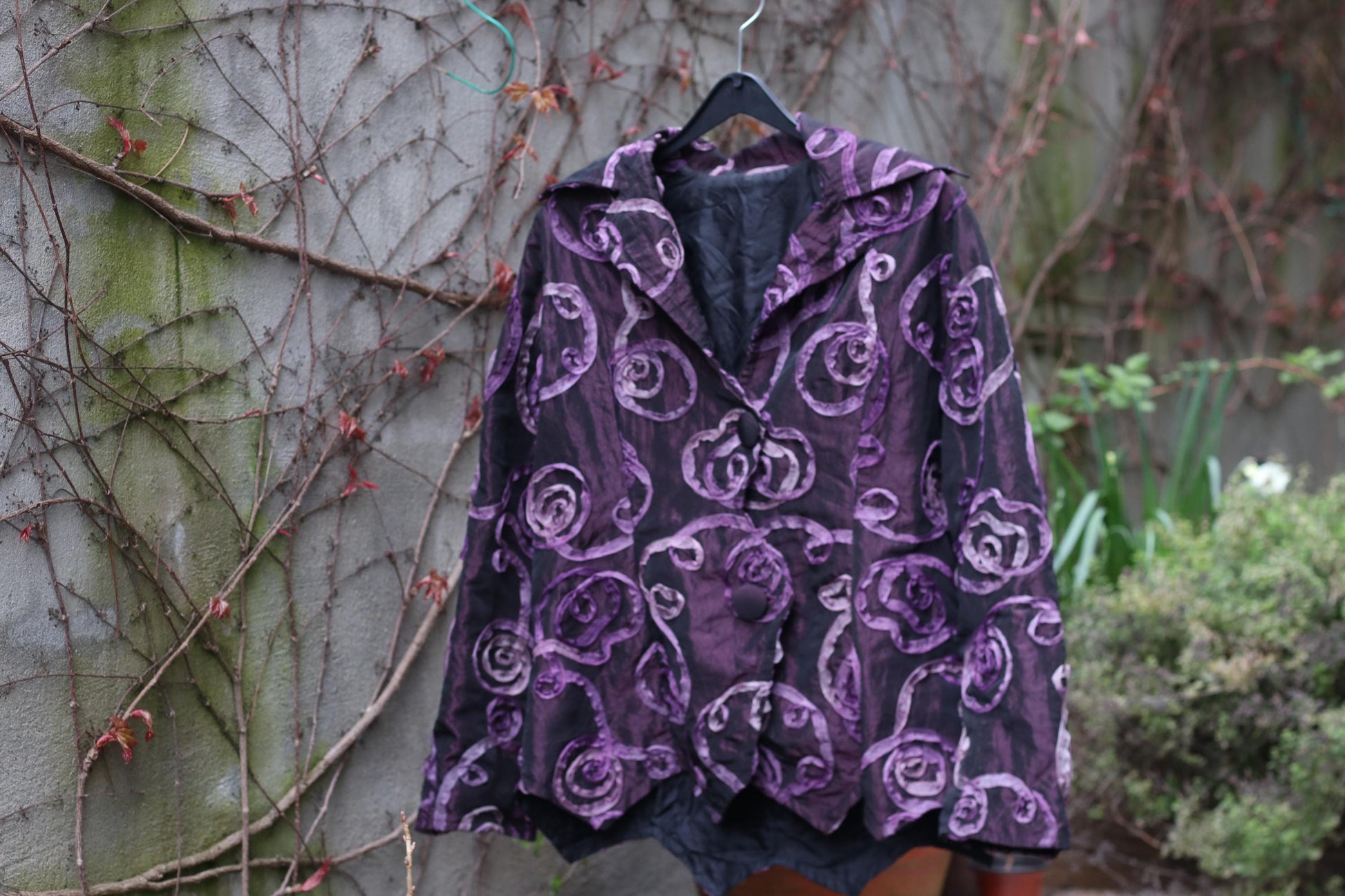 Vintage Purple Rose Textured Jacket Sculptural 90s Avant Garde Blazer