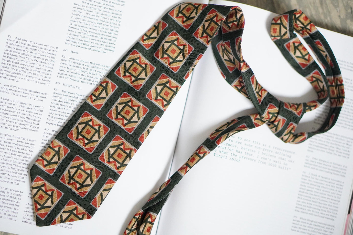 Vintage Silk Tie Herbert Stock Cologne Geometric Art Deco Print Green Red Silk