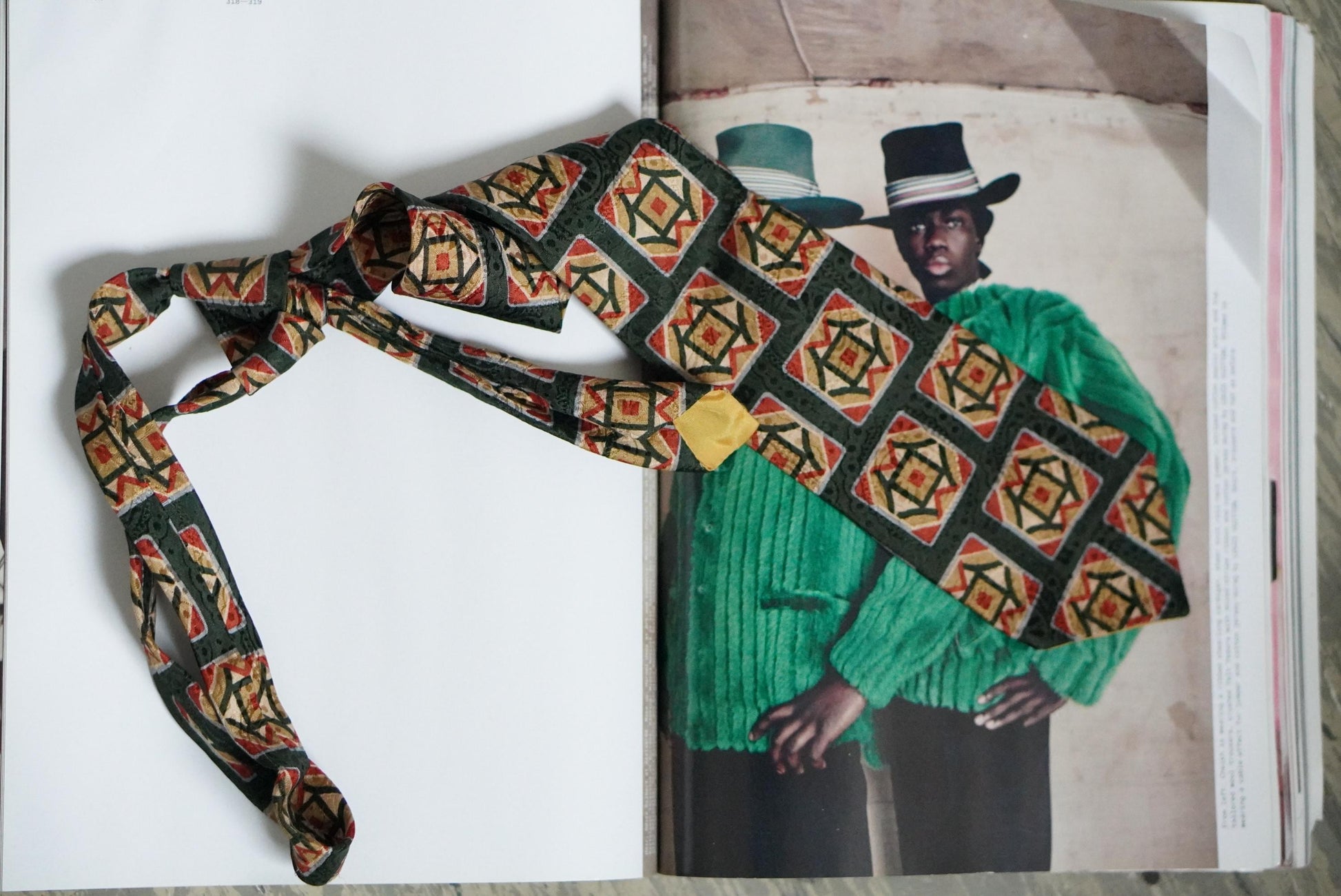 Vintage Silk Tie Herbert Stock Cologne Geometric Art Deco Print Green Red Silk