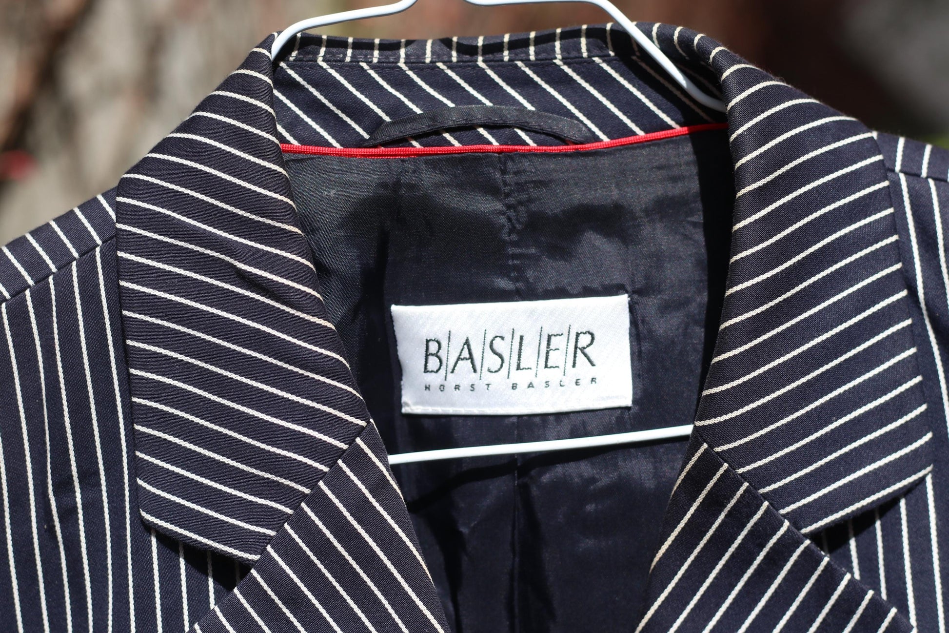 Vintage Pinstripe Blazer Navy Blue White Striped Oversized Jacket Women’s Size M