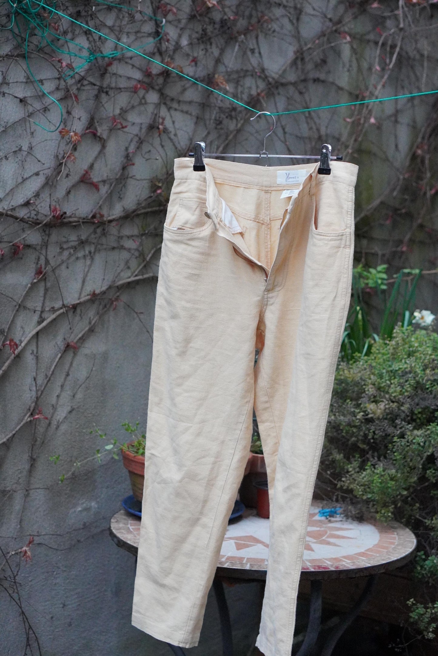Vintage Linen Blend High Waisted Trousers Cream Pale Yellow Hennes Pants Size 36 Small