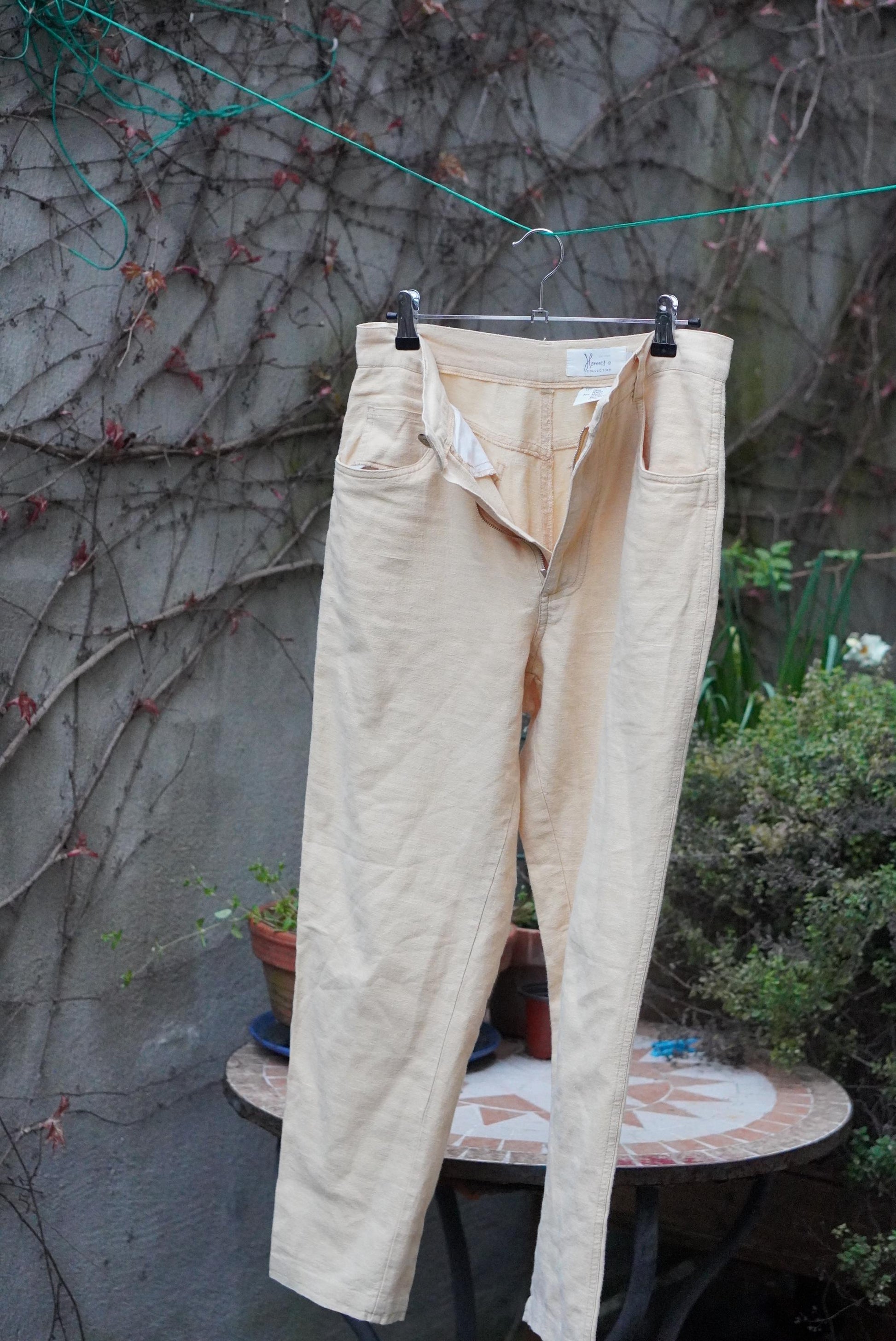 Vintage Linen Blend High Waisted Trousers Cream Pale Yellow Hennes Pants Size 36 Small
