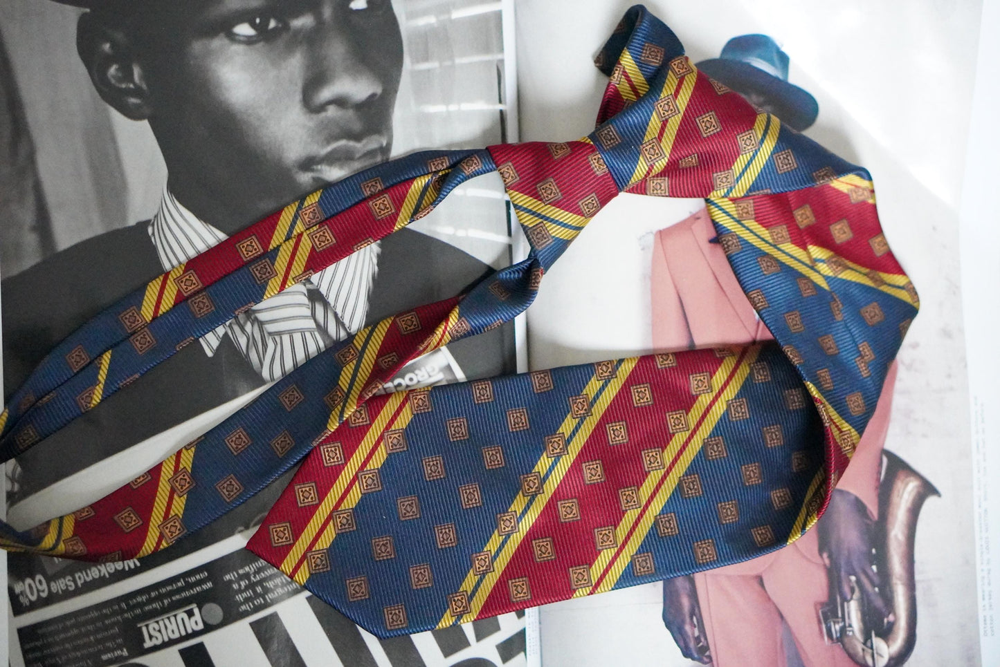 Vintage Silk Tie Prochownick Italy Geometric Red Blue Gold Striped Necktie Retro