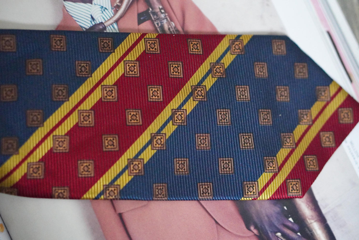 Vintage Silk Tie Prochownick Italy Geometric Red Blue Gold Striped Necktie Retro