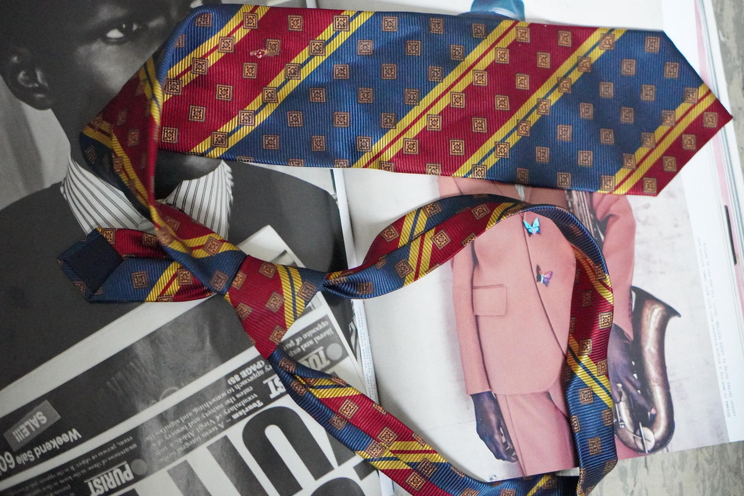 Vintage Silk Tie Prochownick Italy Geometric Red Blue Gold Striped Necktie Retro