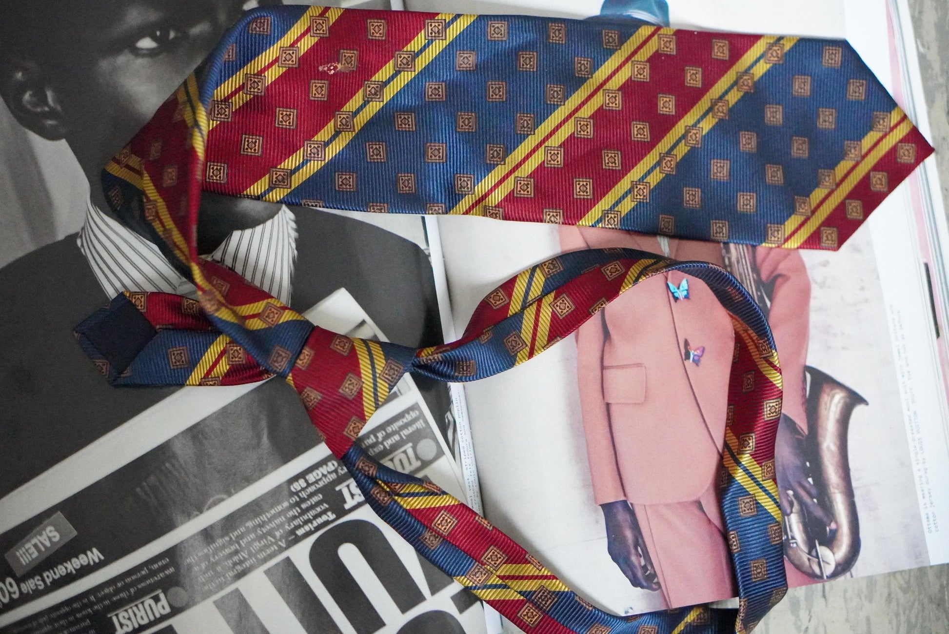 Vintage Silk Tie Prochownick Italy Geometric Red Blue Gold Striped Necktie Retro