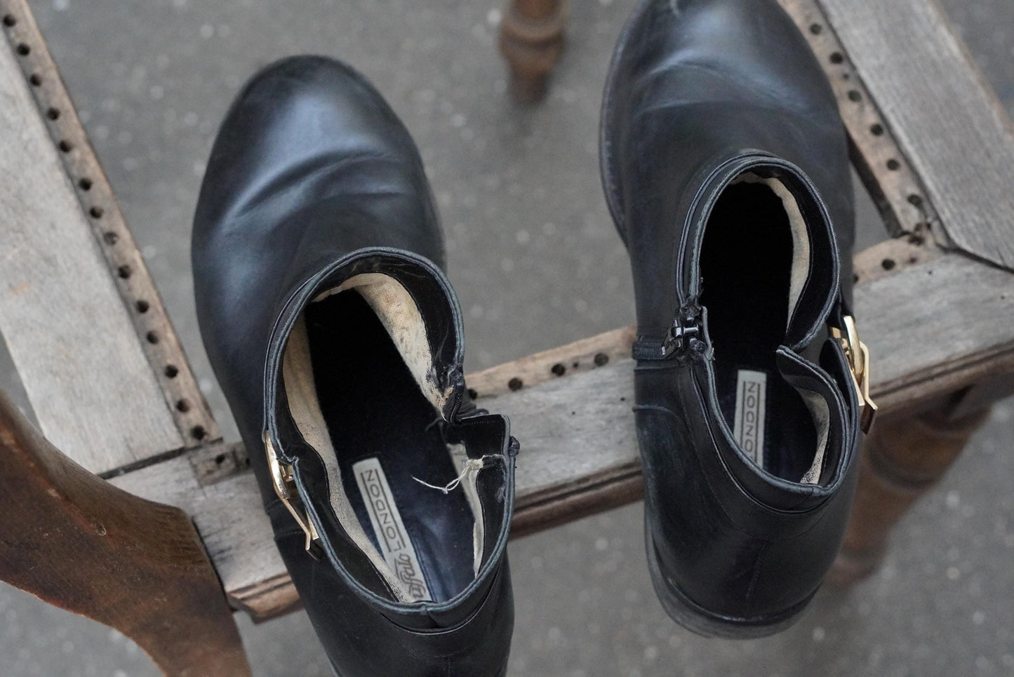 Vintage Buffalo London Black Leather Ankle Boots Buckle Detail Size 40 Minimalist
