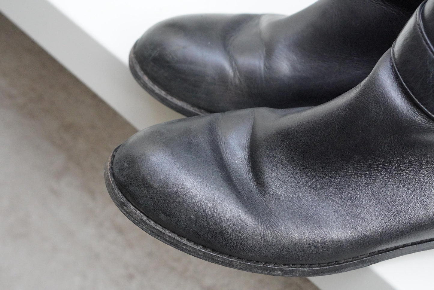 Vintage Buffalo London Black Leather Ankle Boots Buckle Detail Size 40 Minimalist
