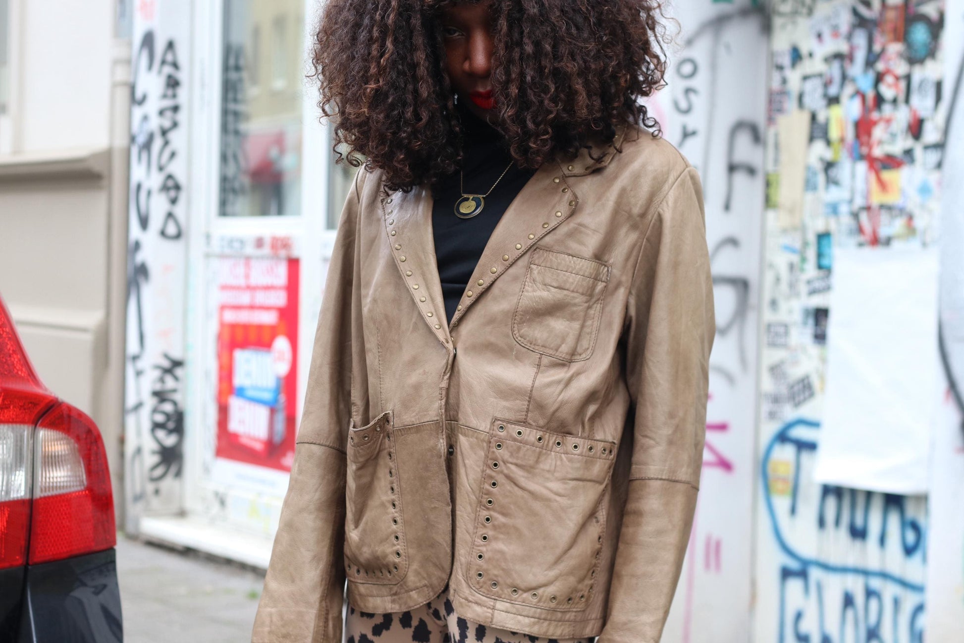 Yoek Vintage Leather Blazer| Studded Brown Jacket Western Boho Lined Grommet