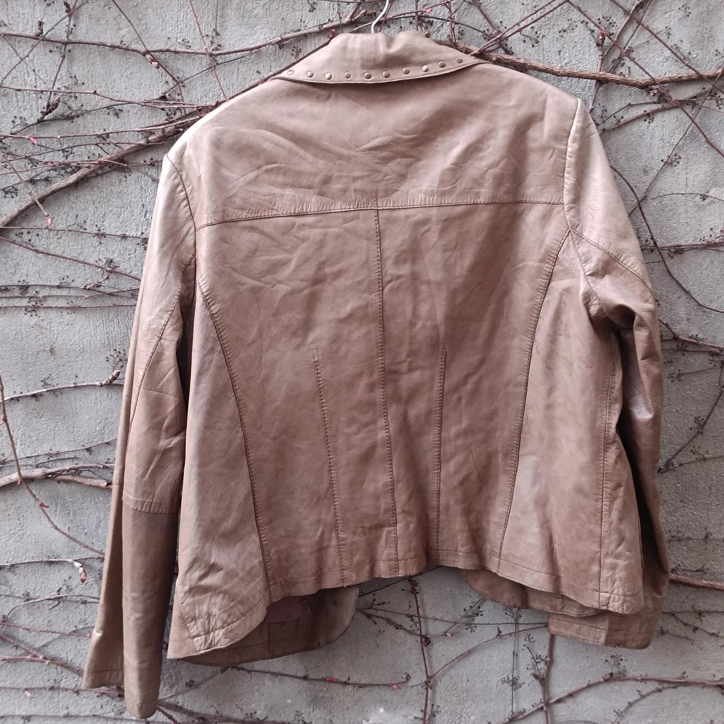 Yoek Vintage Leather Blazer| Studded Brown Jacket Western Boho Lined Grommet