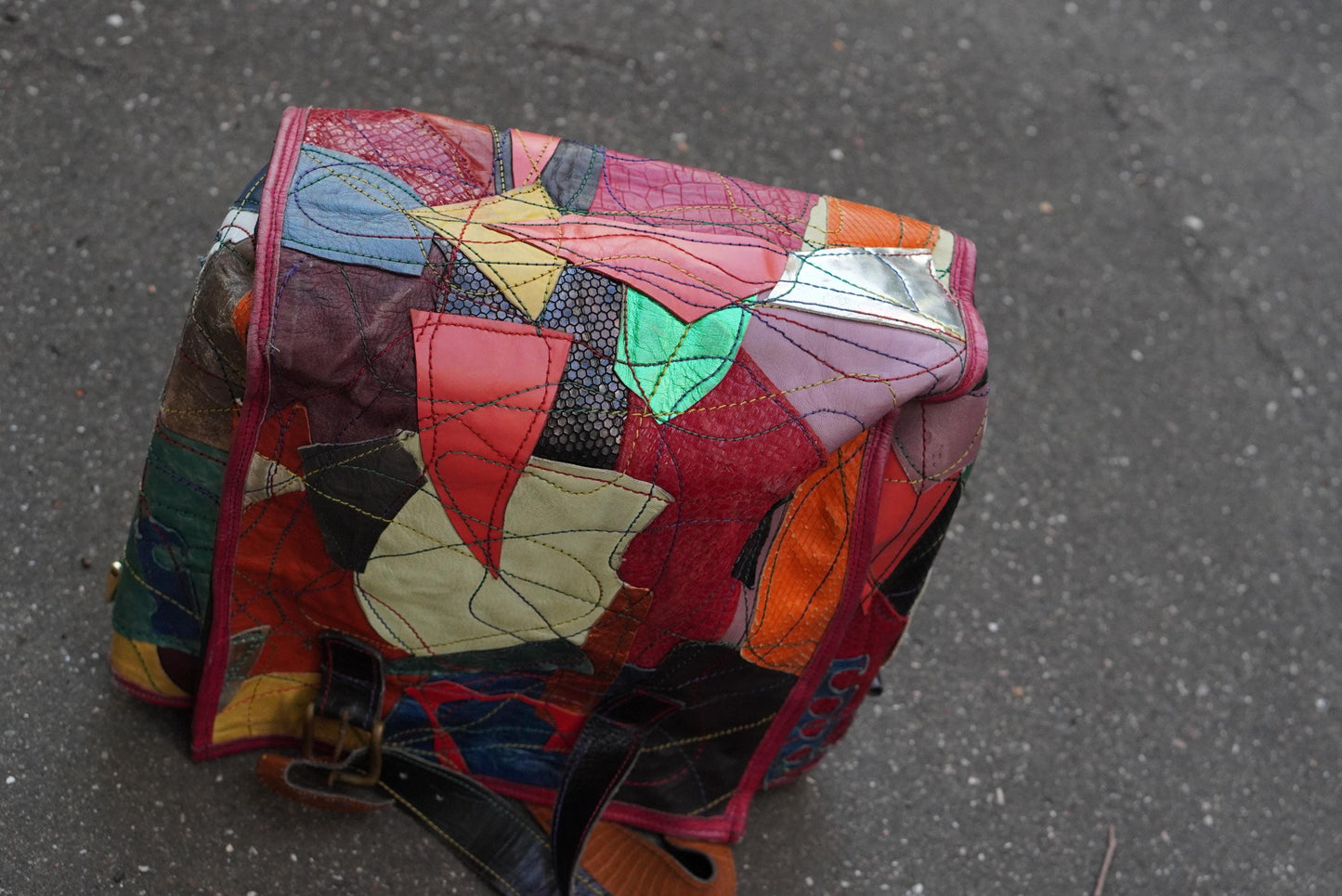 Vintage Fara Dakar Patchwork Leder Tasche Handarbeit Bunt Shopper Unikat 90er