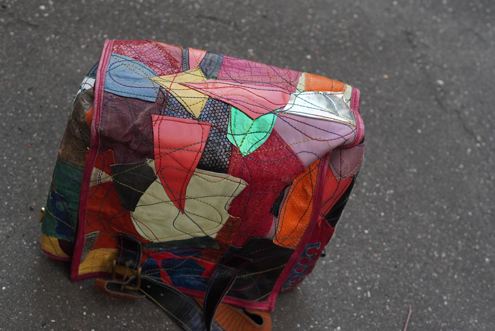 Vintage Fara Dakar Patchwork Leder Tasche Handarbeit Bunt Shopper Unikat 90er