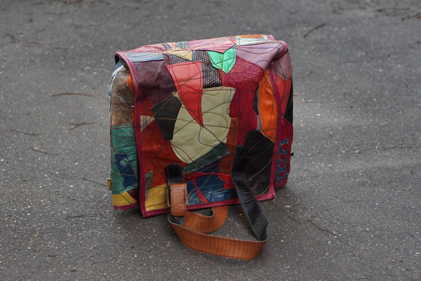 Vintage Fara Dakar Patchwork Leder Tasche Handarbeit Bunt Shopper Unikat 90er