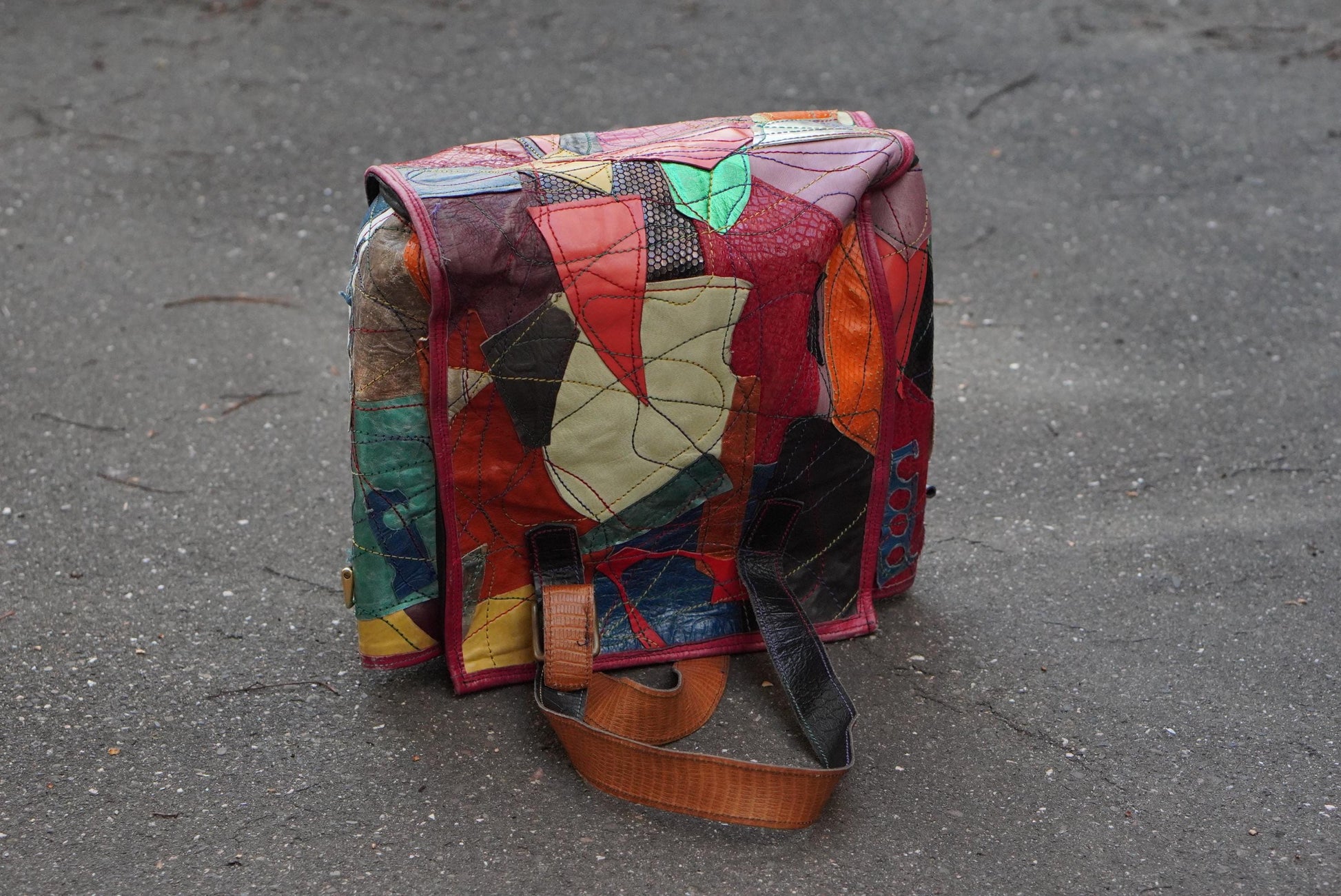 Vintage Fara Dakar Patchwork Leder Tasche Handarbeit Bunt Shopper Unikat 90er