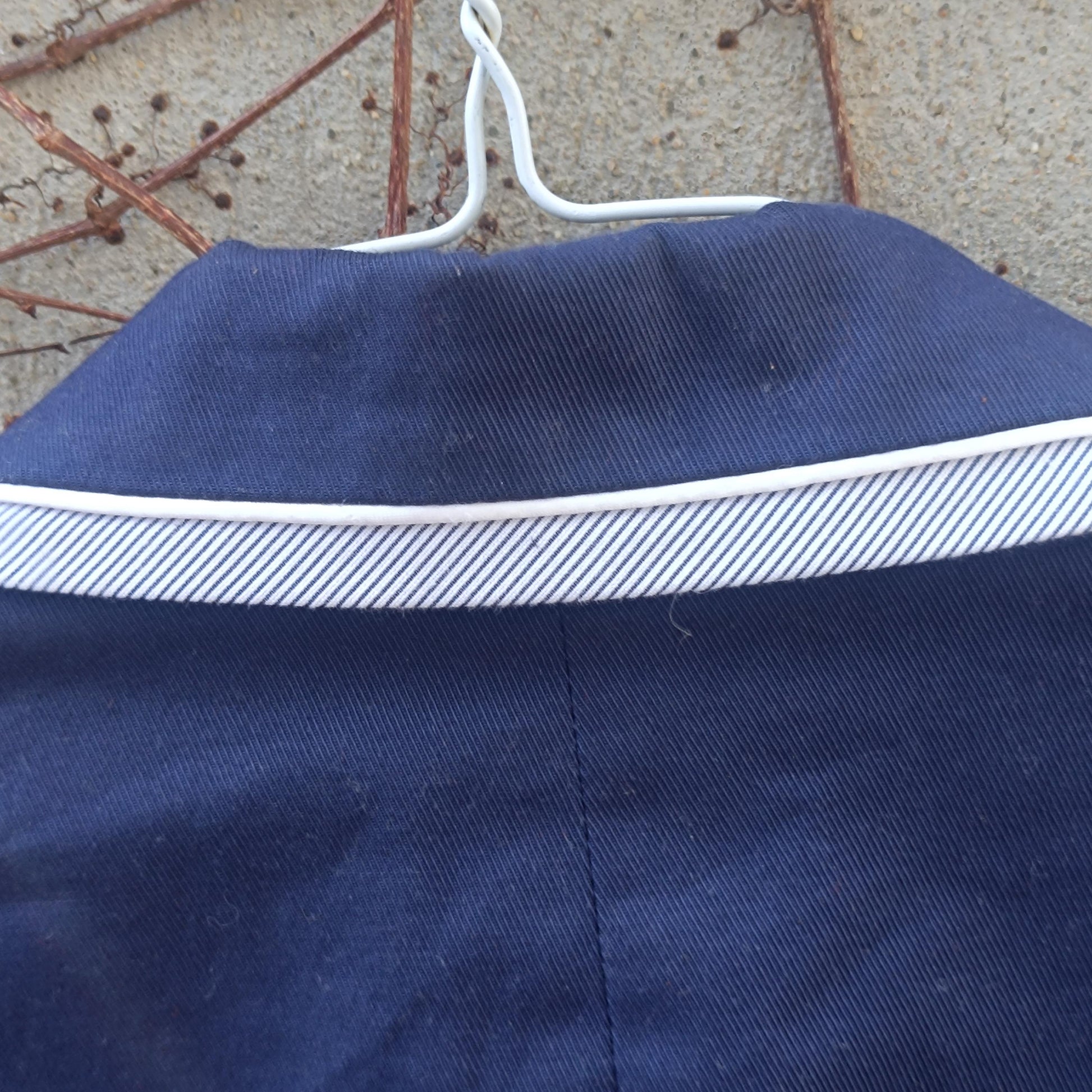 Vintage Navy Cotton Blazer Contrast Trim Tailored Jacket Minimal Chic