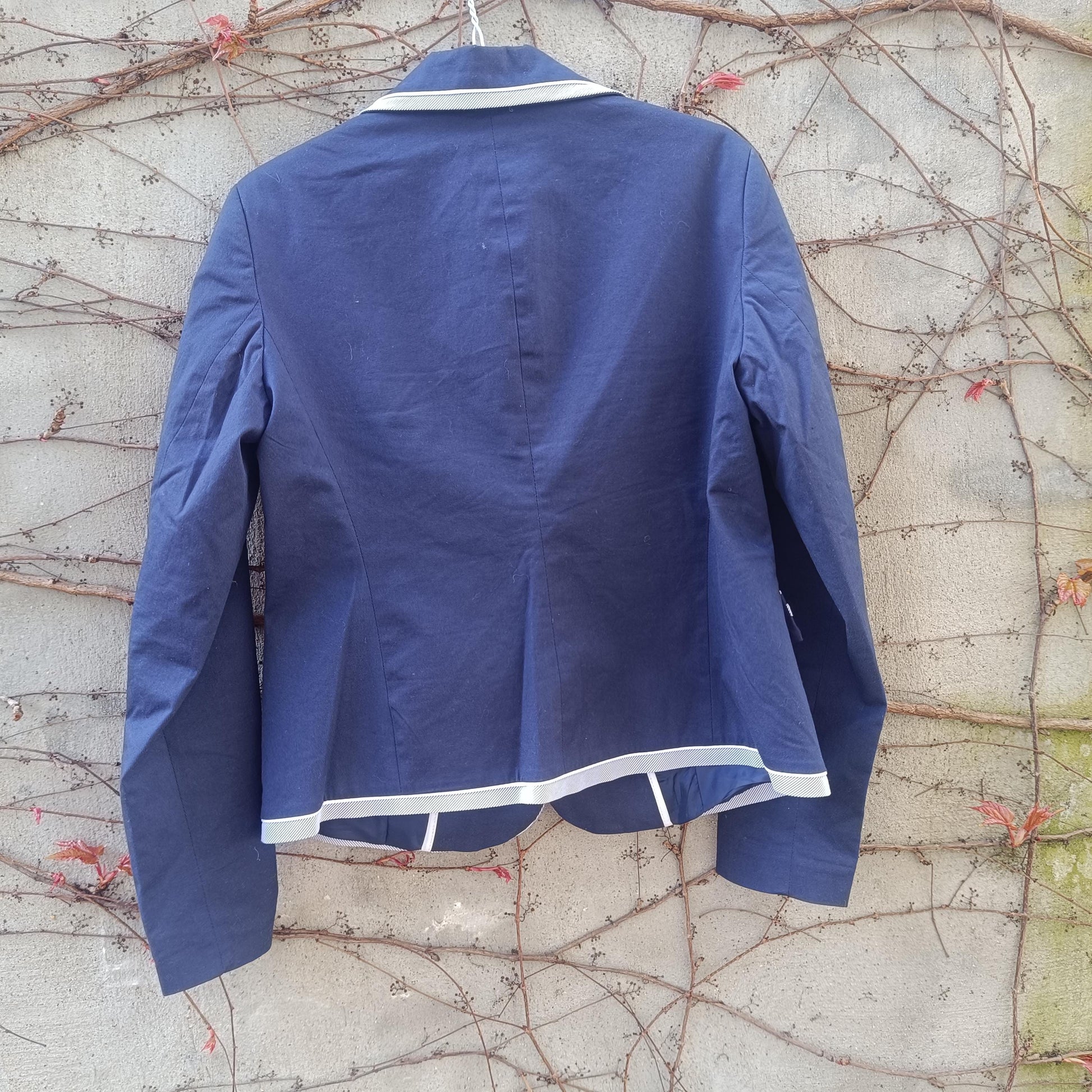 Vintage Navy Cotton Blazer Contrast Trim Tailored Jacket Minimal Chic