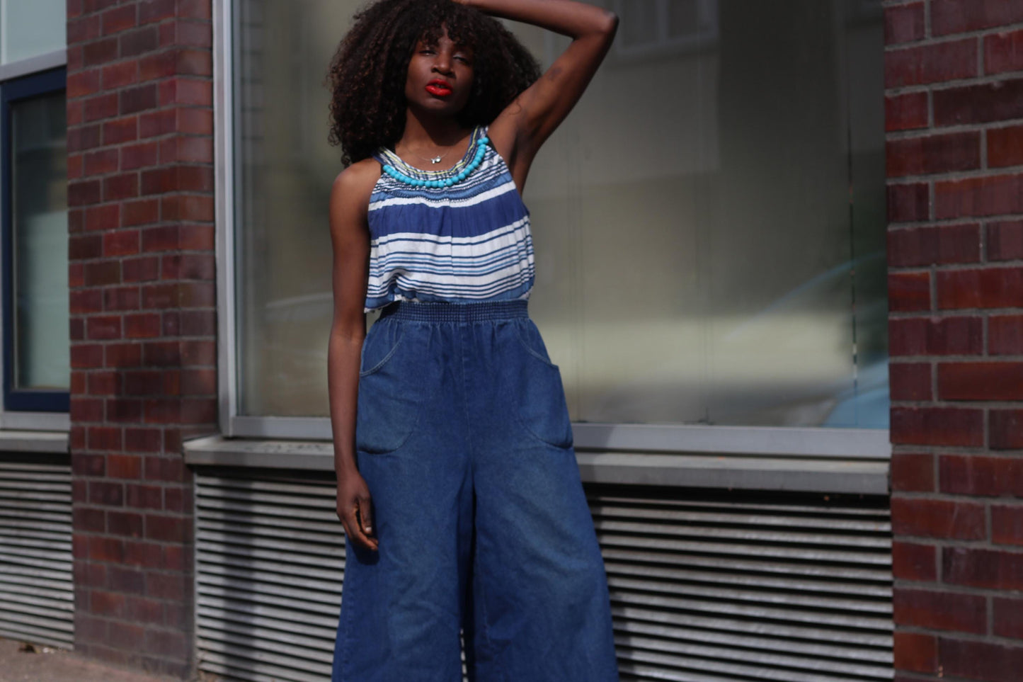 Vintage Clements Ribeiro Dress 90s Striped Dress Beaded Halter Top