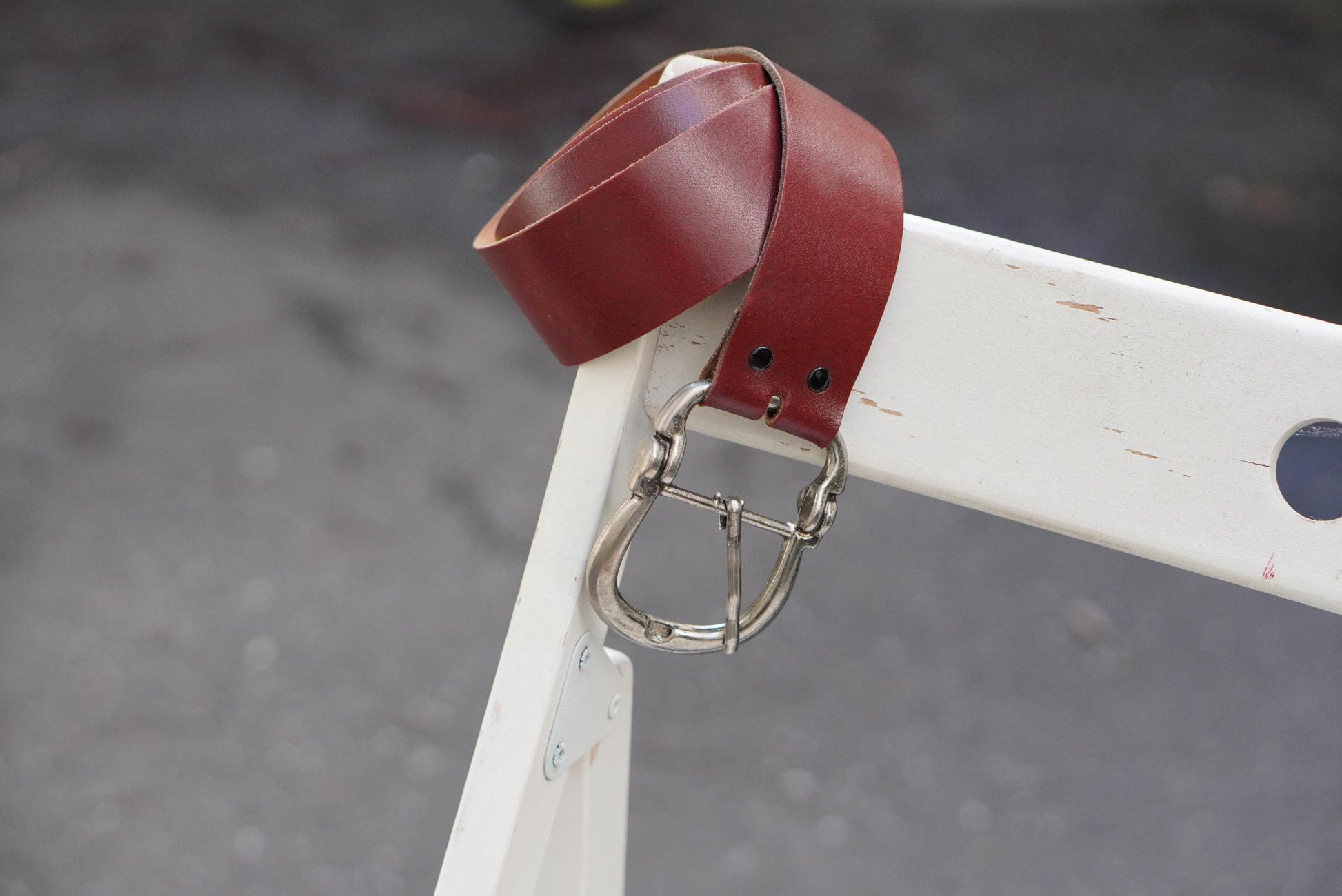 Oxblood Leather Belt Vintage Fireman Buckle Solid Hide Wide Burgundy Waist Belt