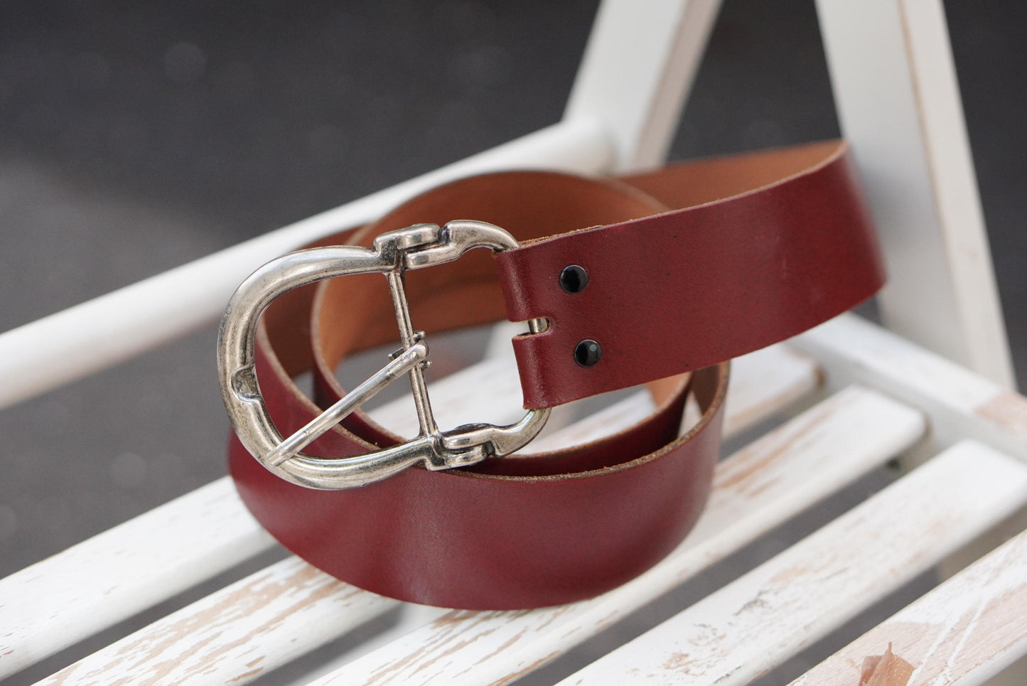 Oxblood Leather Belt Vintage Fireman Buckle Solid Hide Wide Burgundy Waist Belt