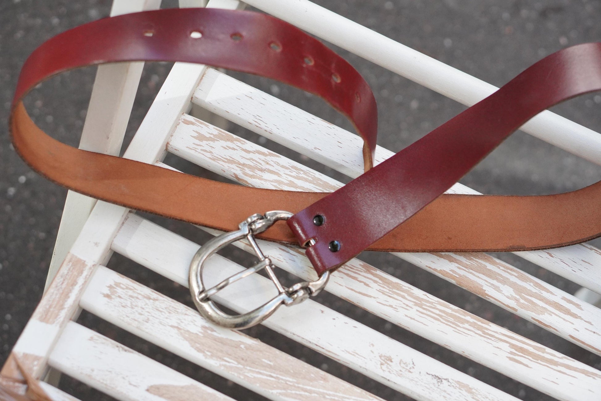 Oxblood Leather Belt Vintage Fireman Buckle Solid Hide Wide Burgundy Waist Belt