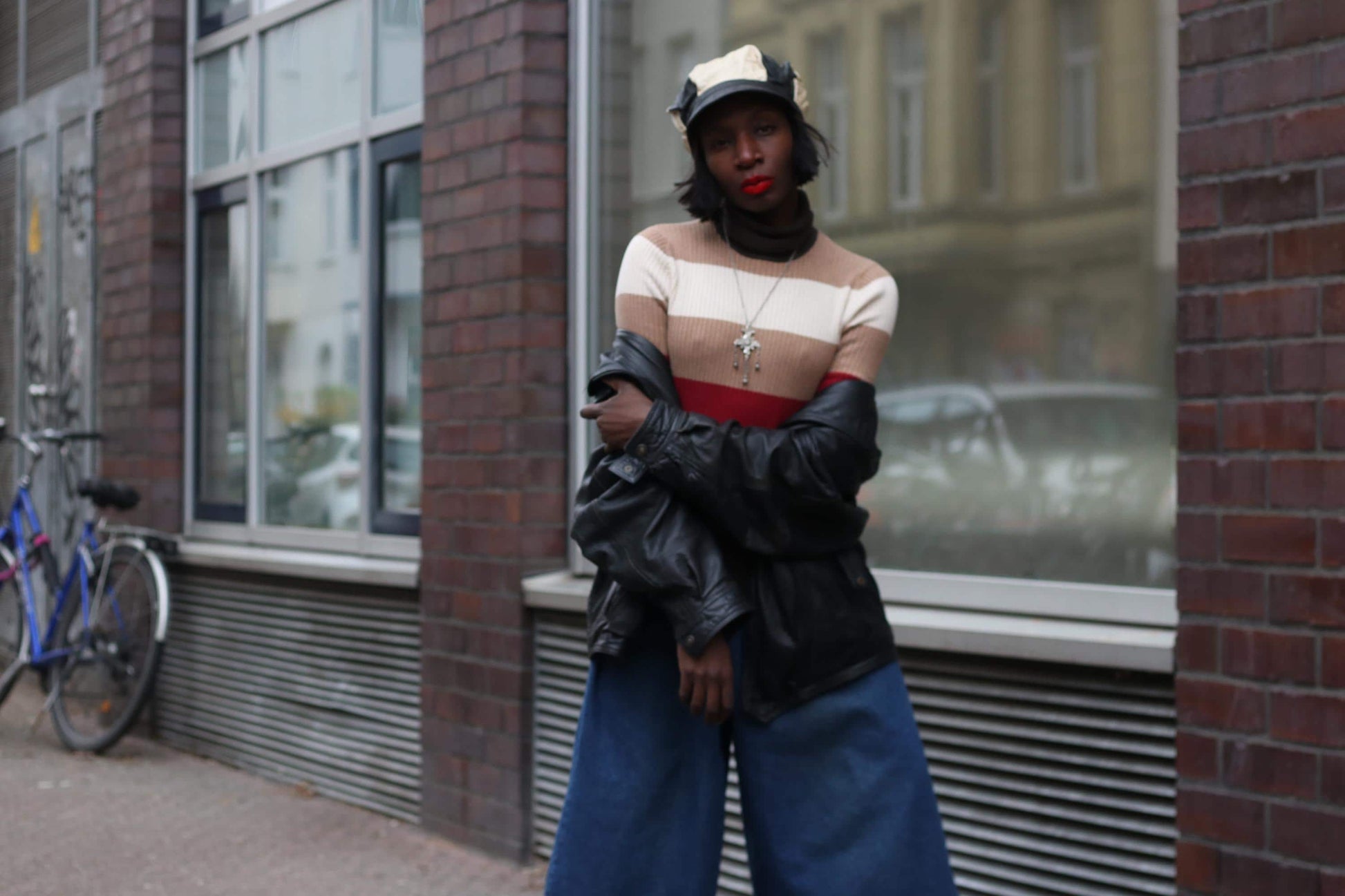 Striped Vintage Turtleneck Sweater 90s Earth Tone Knit Jumper Retro Striped Top
