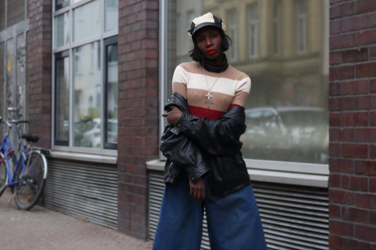 Striped Vintage Turtleneck Sweater 90s Earth Tone Knit Jumper Retro Striped Top