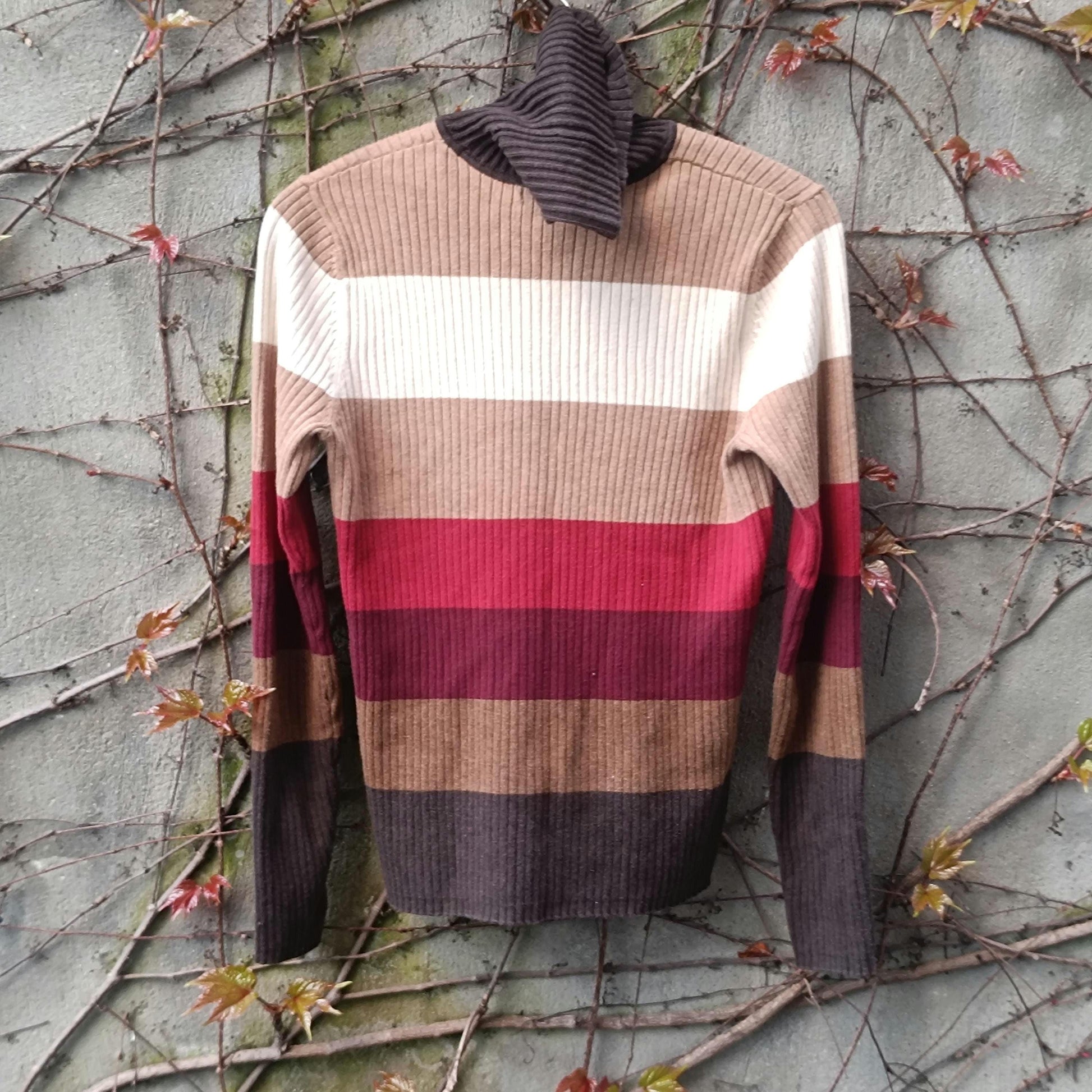 Striped Vintage Turtleneck Sweater 90s Earth Tone Knit Jumper Retro Striped Top