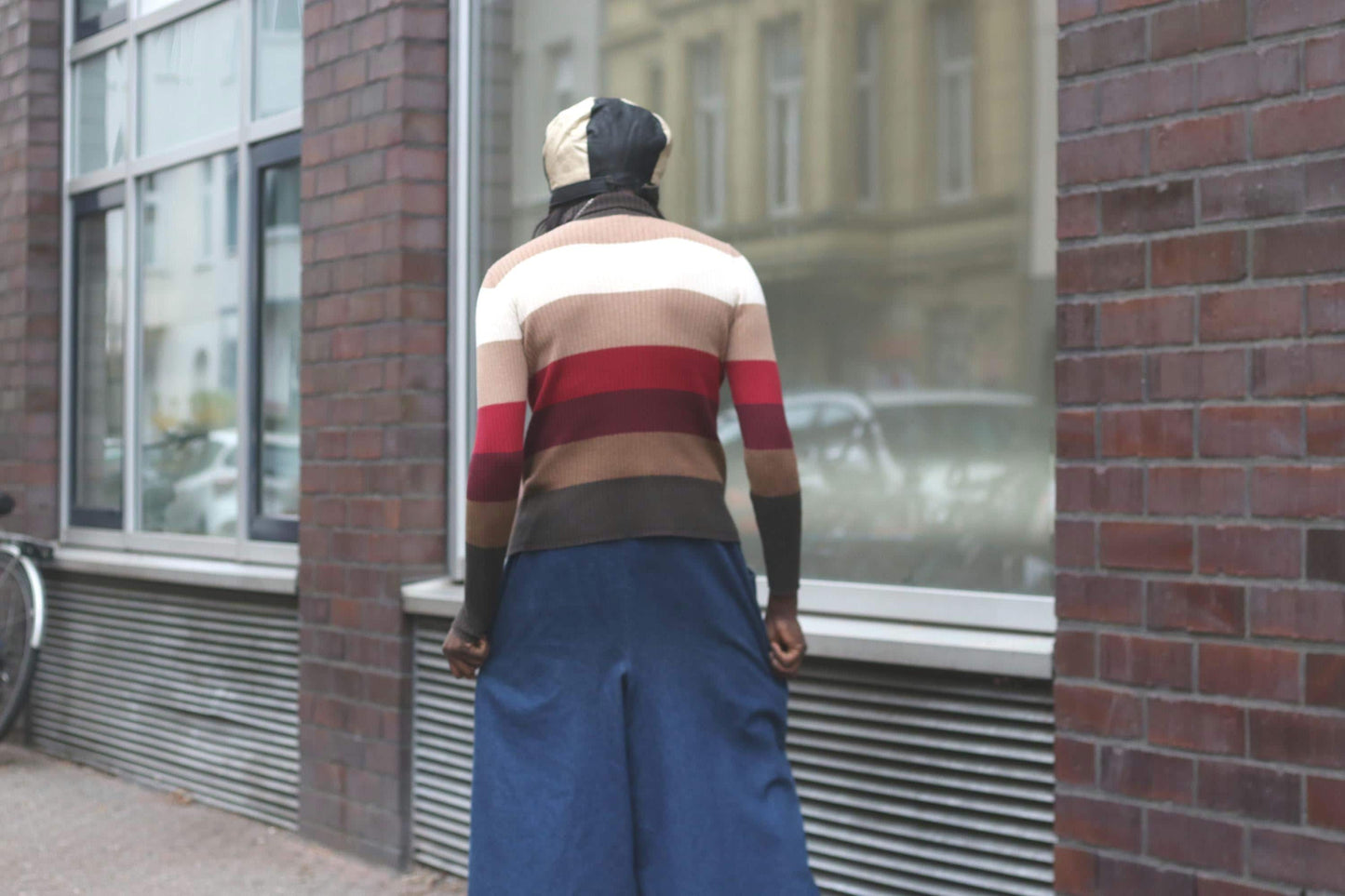 Striped Vintage Turtleneck Sweater 90s Earth Tone Knit Jumper Retro Striped Top