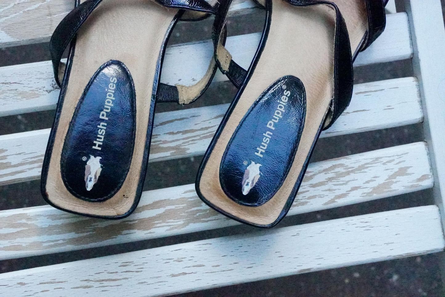 Vintage Hush Puppies Black Leather Wedge Sandals | Y2K Chain Slides EU 42