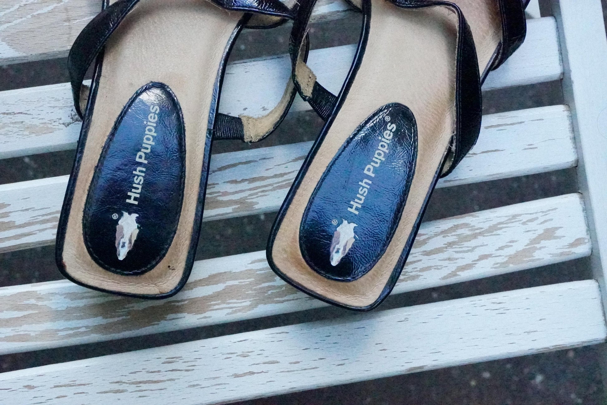 Vintage Hush Puppies Black Leather Wedge Sandals | Y2K Chain Slides EU 42