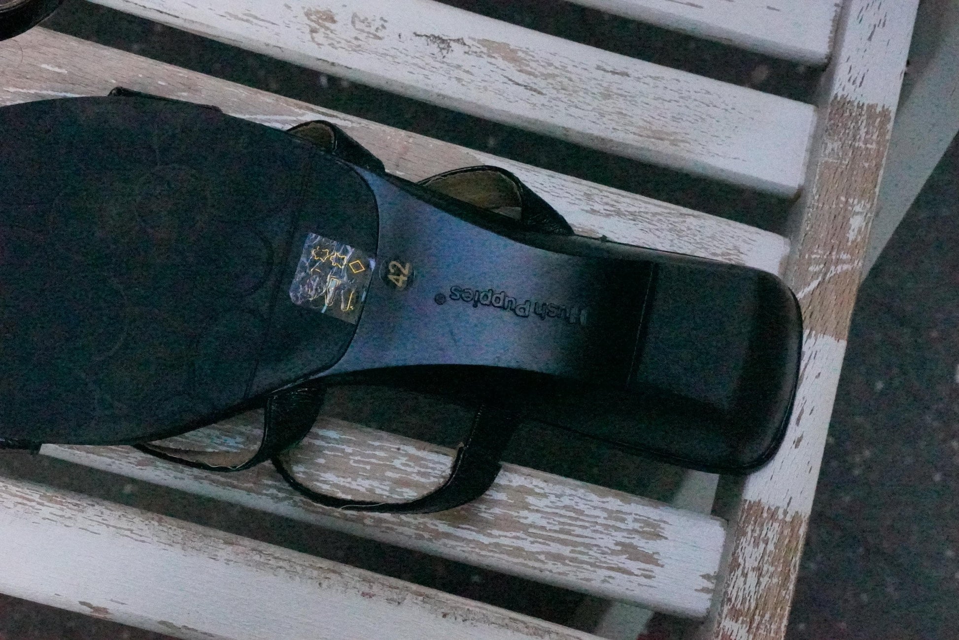 Vintage Hush Puppies Black Leather Wedge Sandals | Y2K Chain Slides EU 42