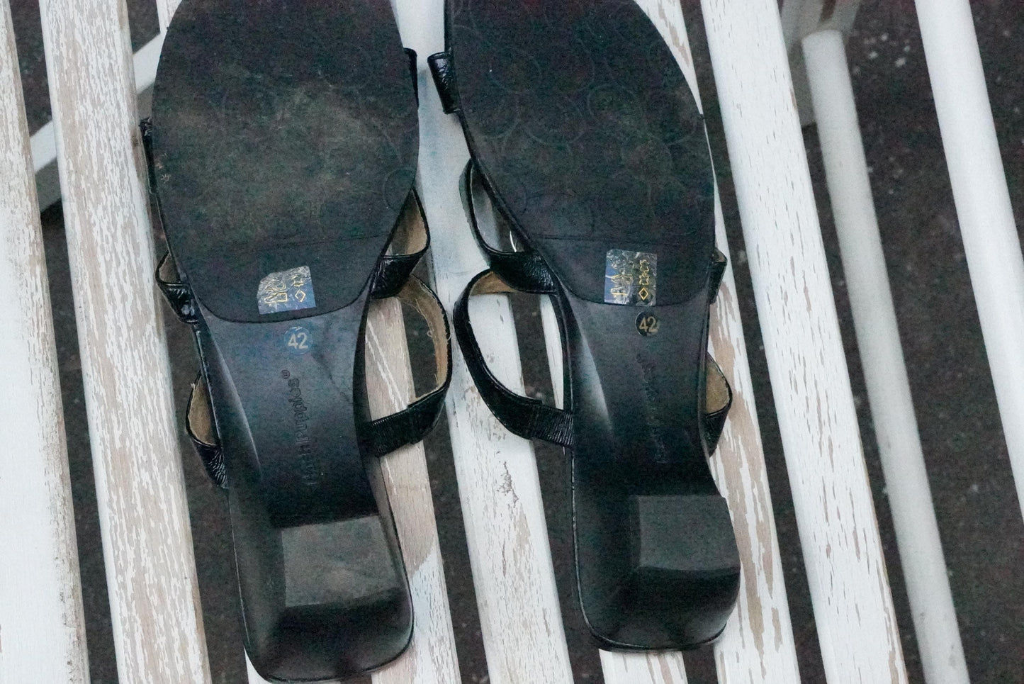 Vintage Hush Puppies Black Leather Wedge Sandals | Y2K Chain Slides EU 42